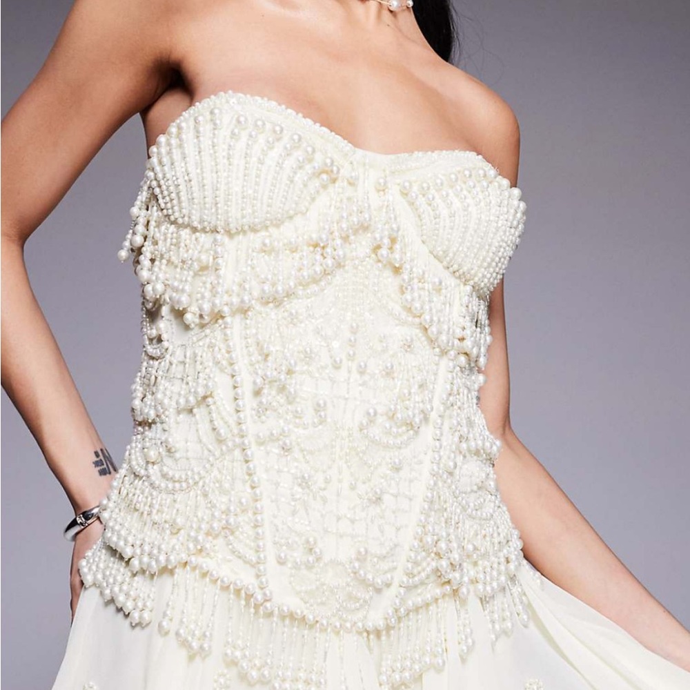 ASOS Cream Strapless Pearl Dress